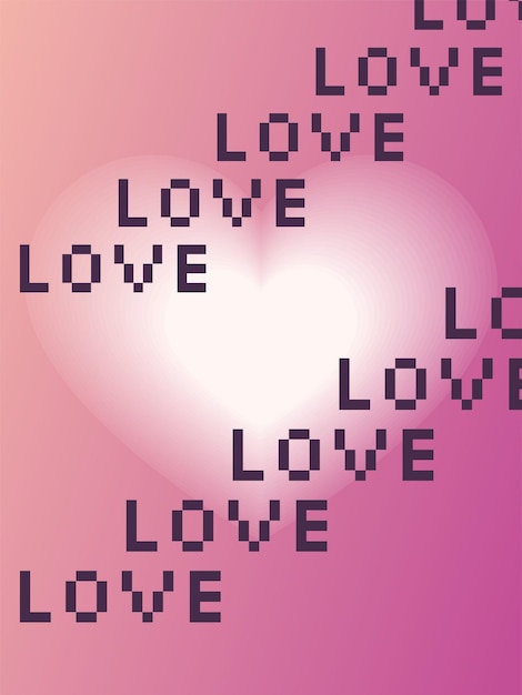 романтический баннер пиксельная фаза LOVE плоский пиксельный иллюстрационный вектор размытый фон ретро стиль