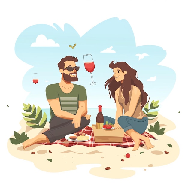 Vettore picnic romantico in spiaggia 1