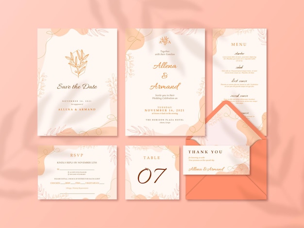 浪漫和美丽的婚礼文具模板