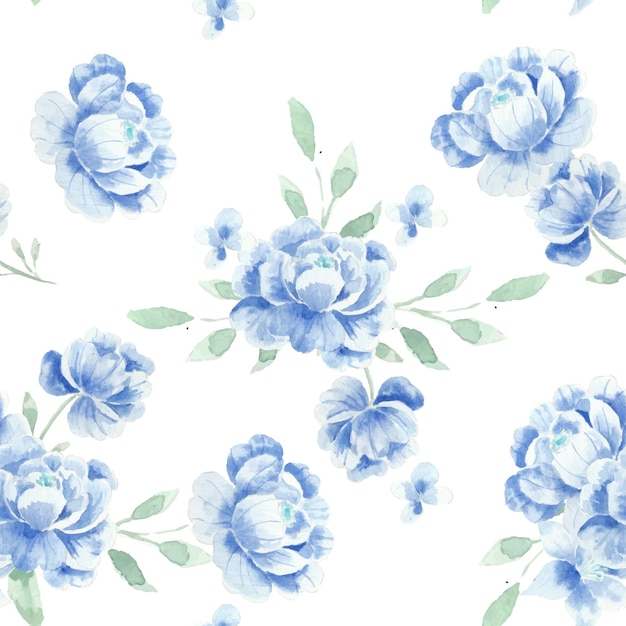Vector romantic blue watercolor flower seamless pattern
