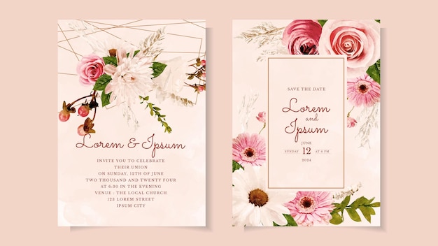 Romantic botanic floral wedding invite flower thank rsvp save the date for marriage nuptials