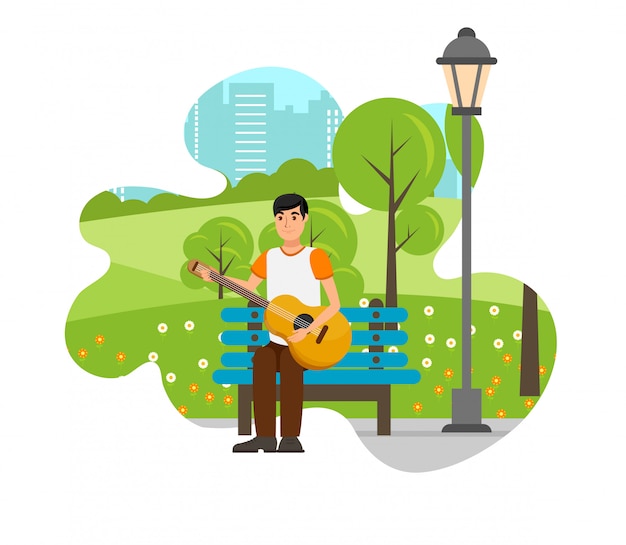 Romantic boy with guitar isolated design element