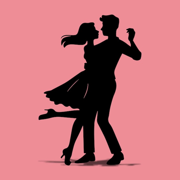 Romantic couple dancing silhouette illustration on white background