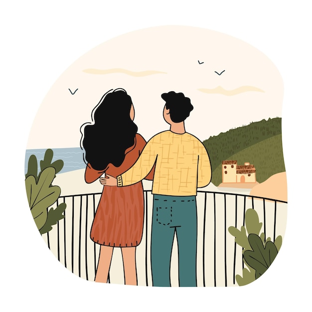Romantic couple enjoying scenic view together outdoors