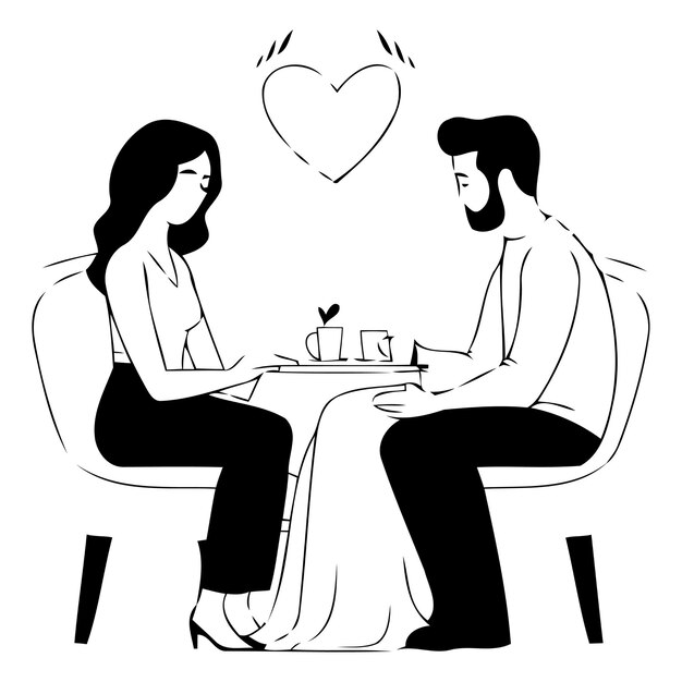 Вектор Романтическая влюбленная пара сидит в креслах мужчина дает подарок женщине иллюстрация вектора