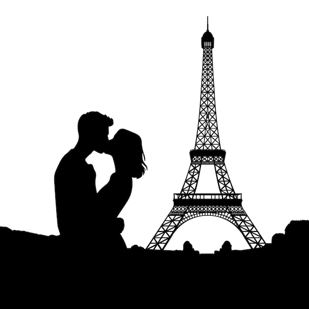 Coppia romantica che si bacia davanti alla torre eiffel, destinazione di riferimento a parigi, francia