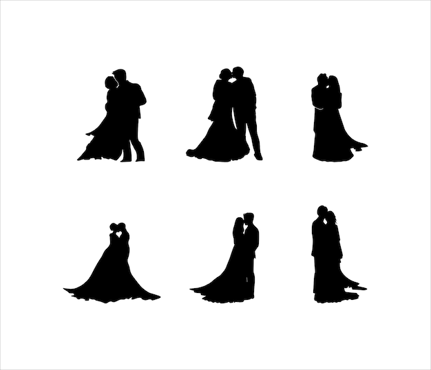 Romantic couple kissing silhouette illustrations collection