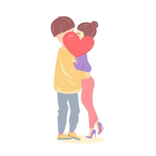 Vector romantic couple kissing. vector cartoon flat illustration of lovers