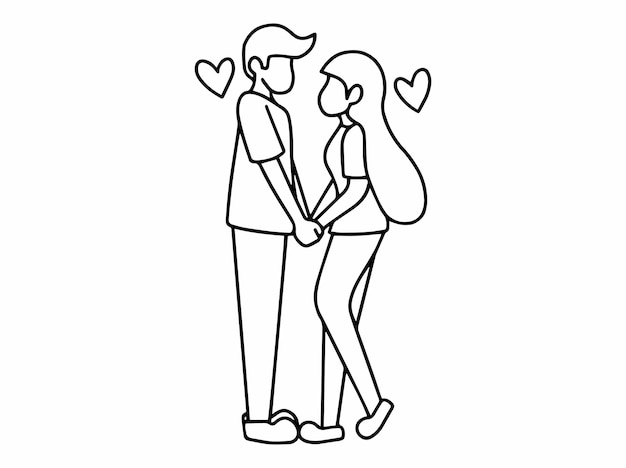 Vector romantic couple line art celebrate valentines day