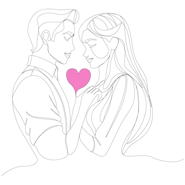 Romantic couple one continuous line art drawing vector illustration