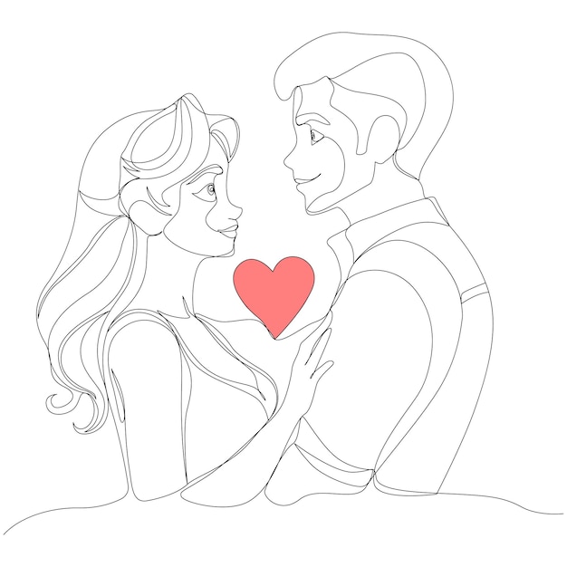 Romantic couple one continuous line art drawing vector illustration