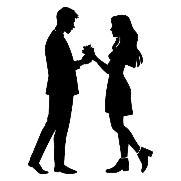 Romantic couple propose silhouette vector illustration