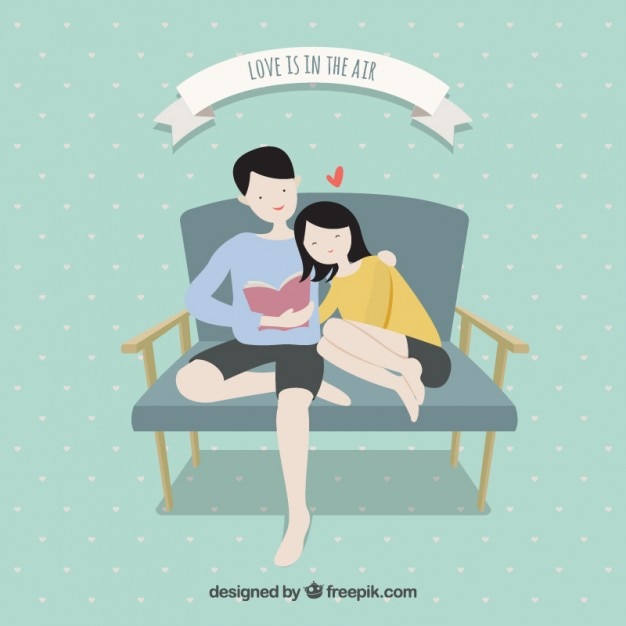 Vector romantic couple reading a book