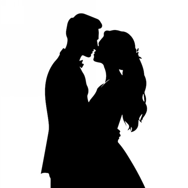 Romantic couple silhouette Illustrator line art design vector