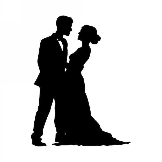 Romantic couple silhouette Illustrator line art design vector