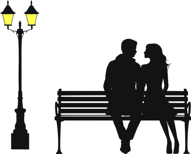 romantic couple sitting on a bench vector illustration