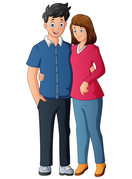 Romantic couple stand and hugging