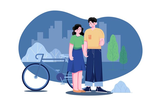 Romantic Couple standing near cycle