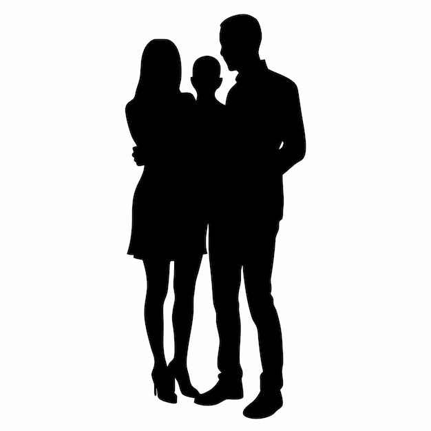 a romantic couple standing with child vector silhouette stand with expensive shoes isolated white background 5