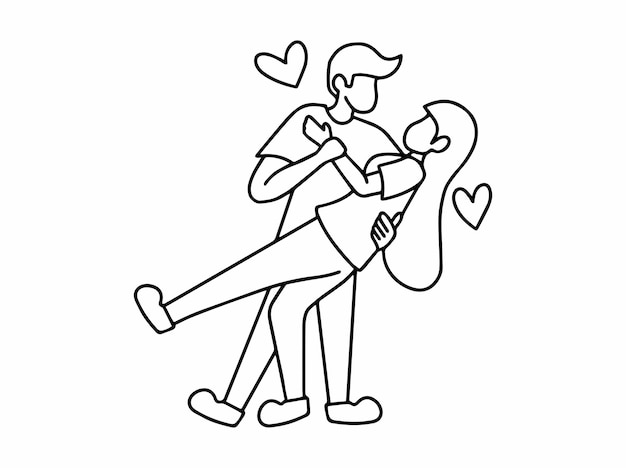 romantic couple valentine day line art