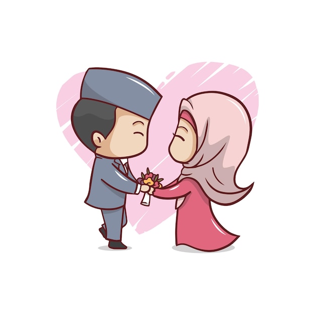 Vector romantic cute muslim couple