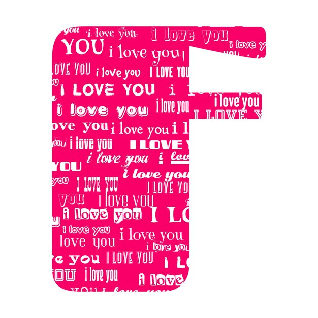 Romantic decorative vector pink letter filled white words I love you