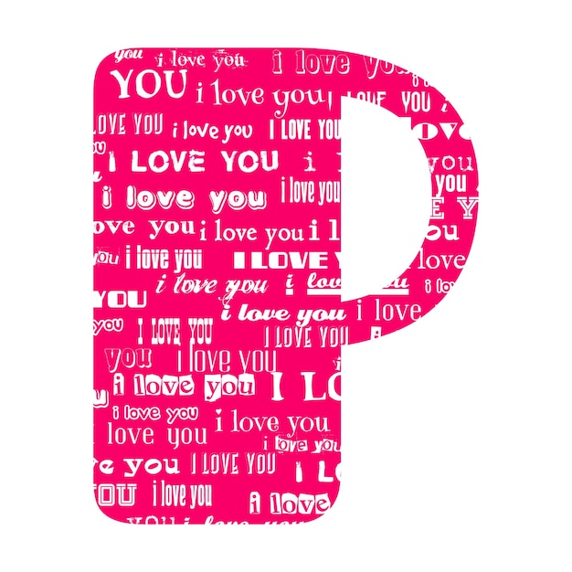 Romantic decorative vector pink letter filled white words I love you