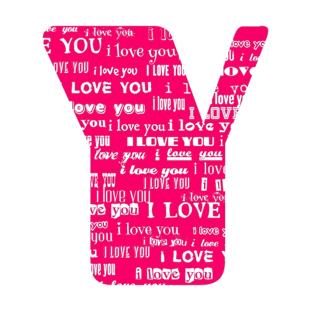Романтическая декоративная векторная розовая буква, заполненная белыми словами, я люблю тебя
