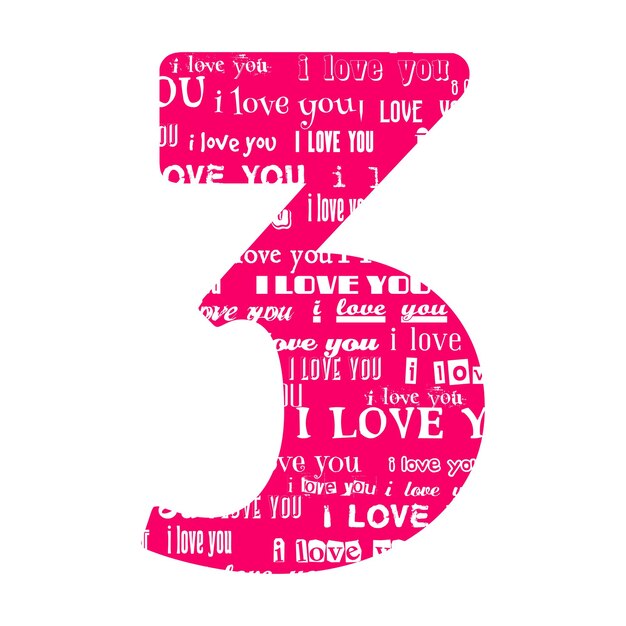 Vector romantic decorative vector pink number filled white words i love you