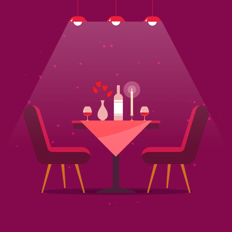 Vector romantic dinner a couple of lovers