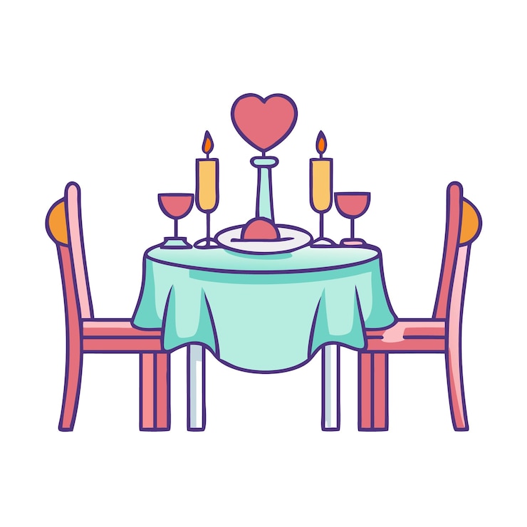 Vector romantic dinner table for two with candlelight