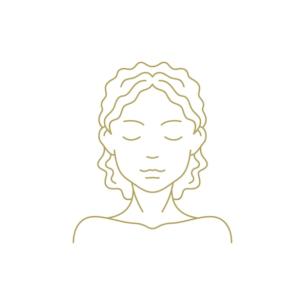 Romantic female natural beauty salon naked shoulders portrait line art deco vintage logo vector