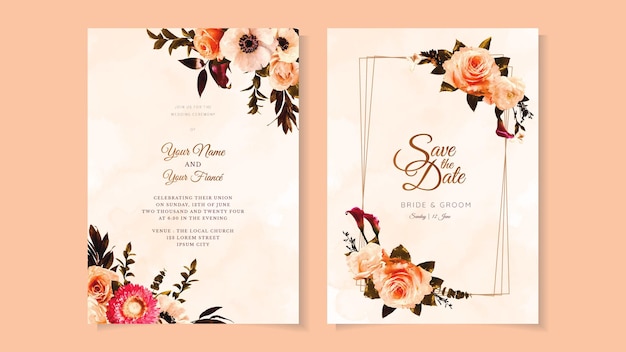 ロマンチックな花の花の結婚結婚式の結婚式の招待状のテンプレート