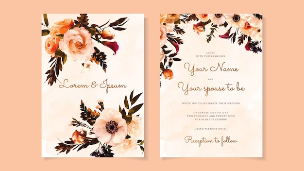 Vector romantic floral flowers marriage wedding nuptials invitation template