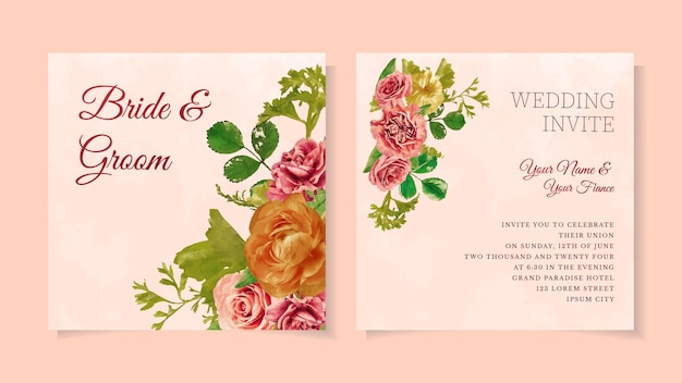 Romantic Floral flowers marriage wedding nuptials invitation template