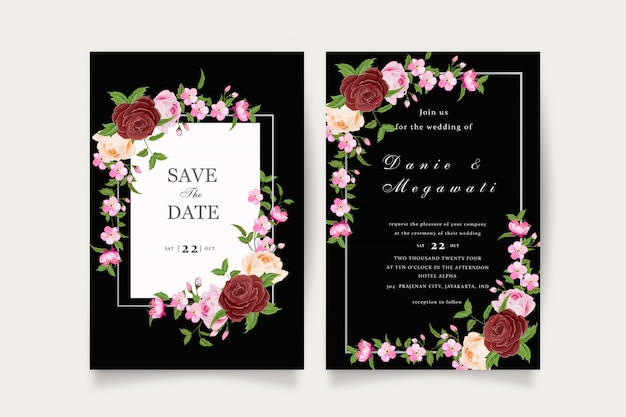 Romantic floral maroon wedding invitation