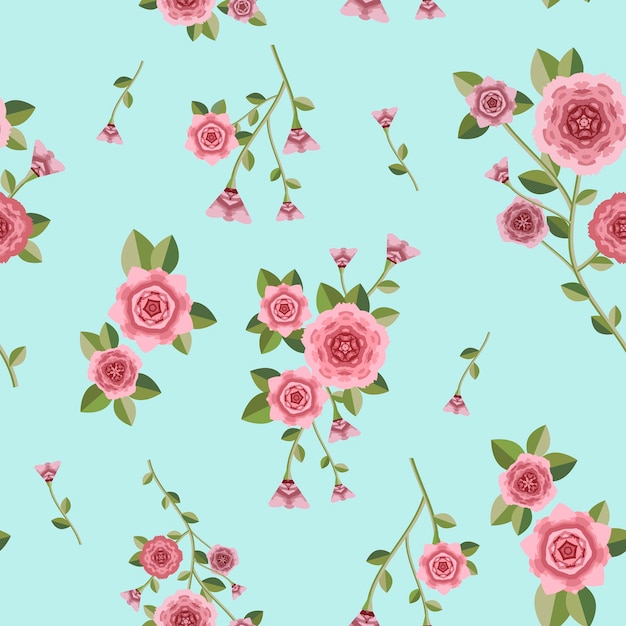 Romantic floral seamless pattern over blue background