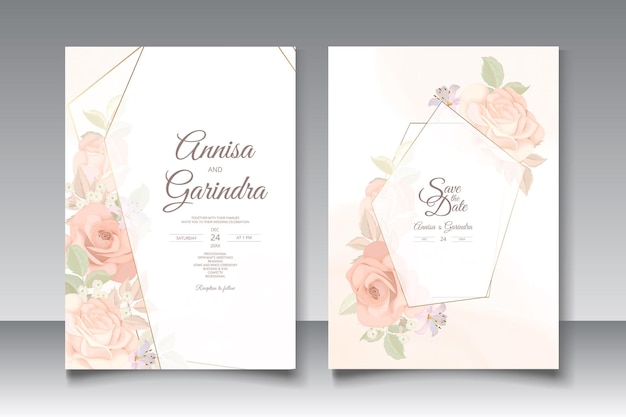 ロマンチックな花の結婚式の招待カードのテンプレート