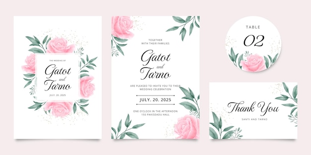 ロマンチックな花の結婚式の招待カード水彩セットテンプレート