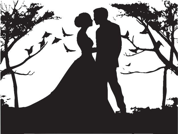 Romantic garden serenade wedding icon petal waltz emblema vettoriale nero