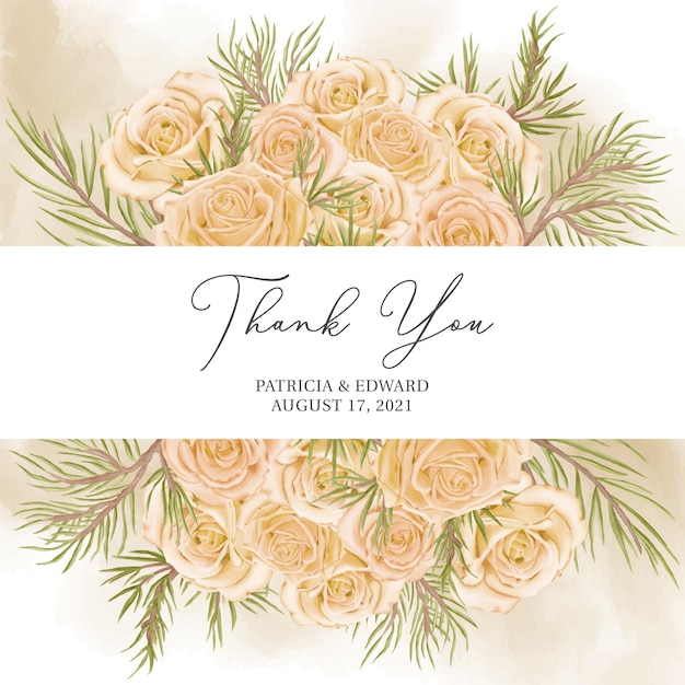 Romantic hand drawn floral wedding thank you card