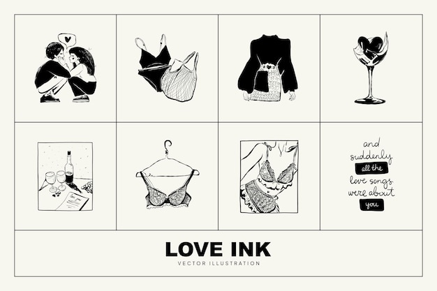 Романтическая ручная рисованная модная векторная иллюстрация Дизайн любовных карт Симпатичные каракули романтик