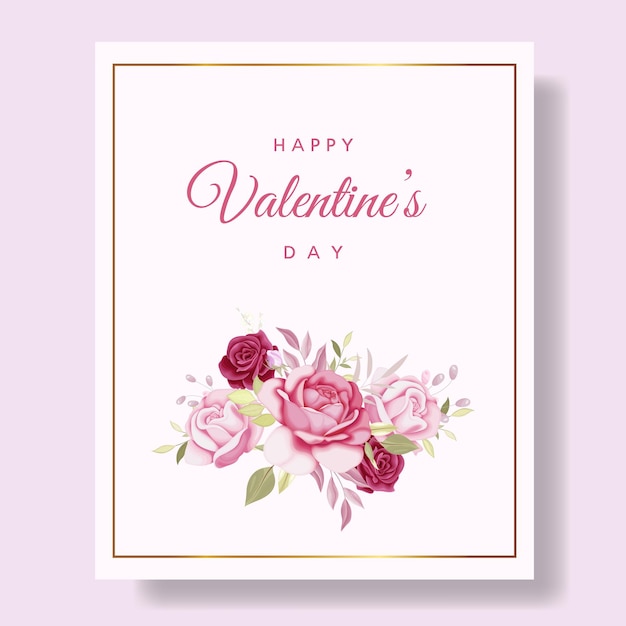 Carta di san valentino felice romantico con cuori e fiori