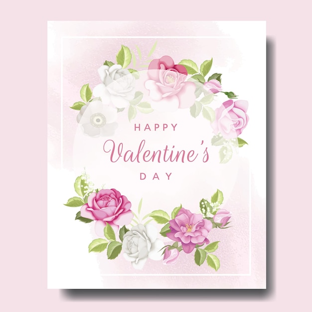 Romantic happy valentine's day greeting card with flowers