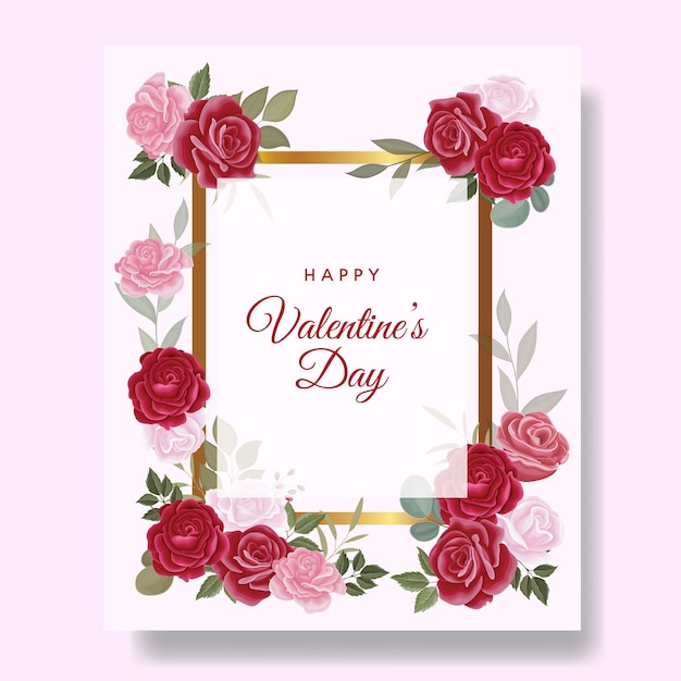 Romantic happy valentine's day greeting card with flowers