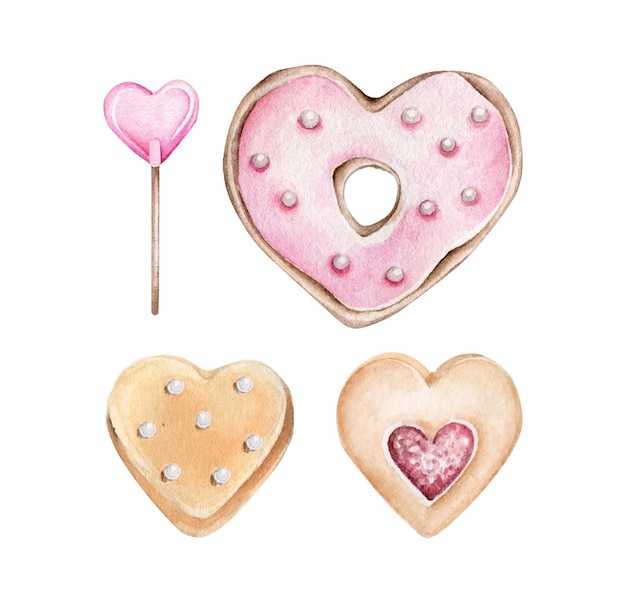 Biscotti a forma di cuore romantici isolati su bianco