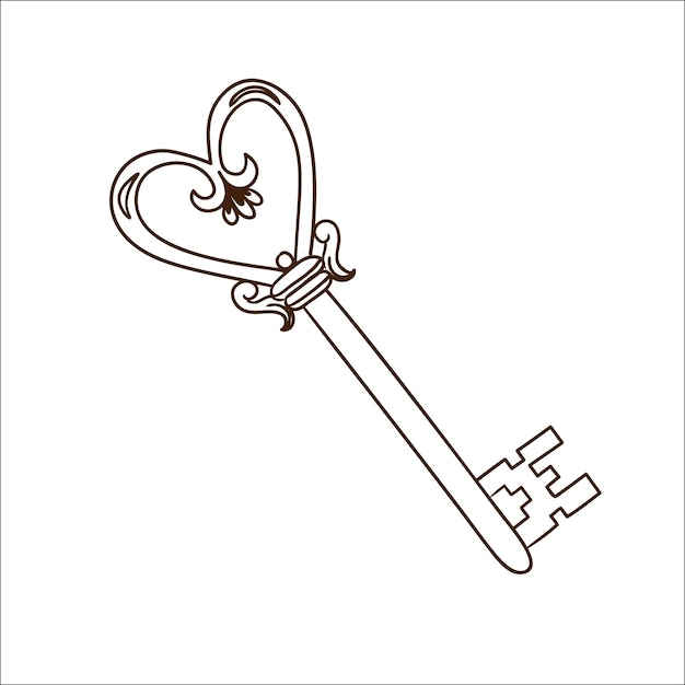 Vector romantic heart shaped key isolated on white