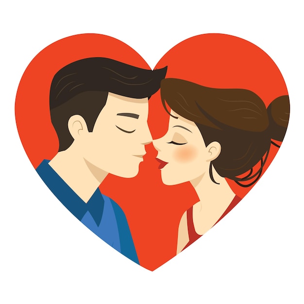 Vector romantic illustration of kissing couple on a white