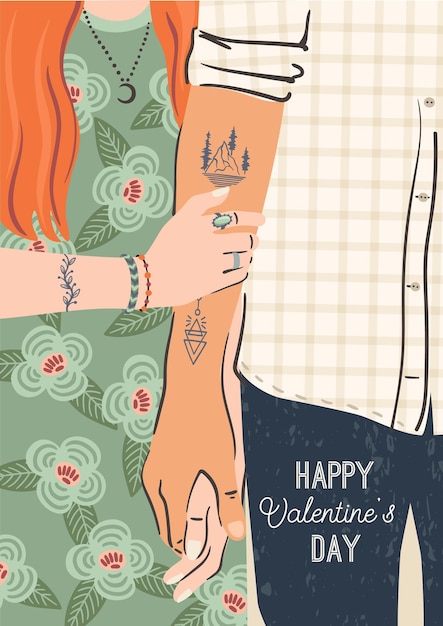 Vector romantic illustration with male and female hands. love, love story, relationship. vector design concept for valentines day and other use.