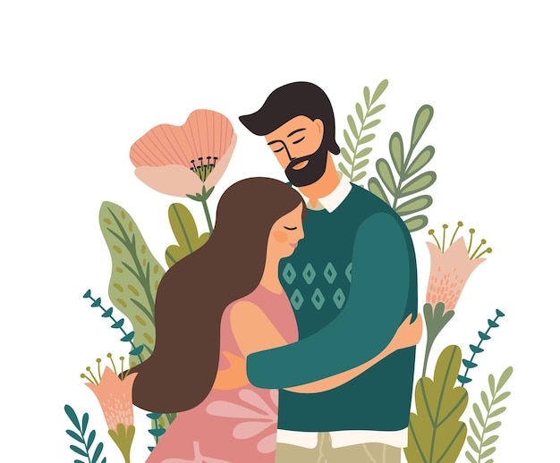 Romantic illustration with man and woman Love love story relationship Vector design concept for Valentines Day and other